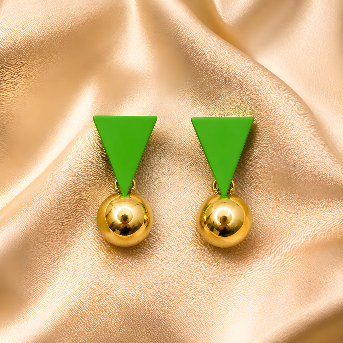 EMERALD TRIANGLE GOLD BALL DROP EARRINGS