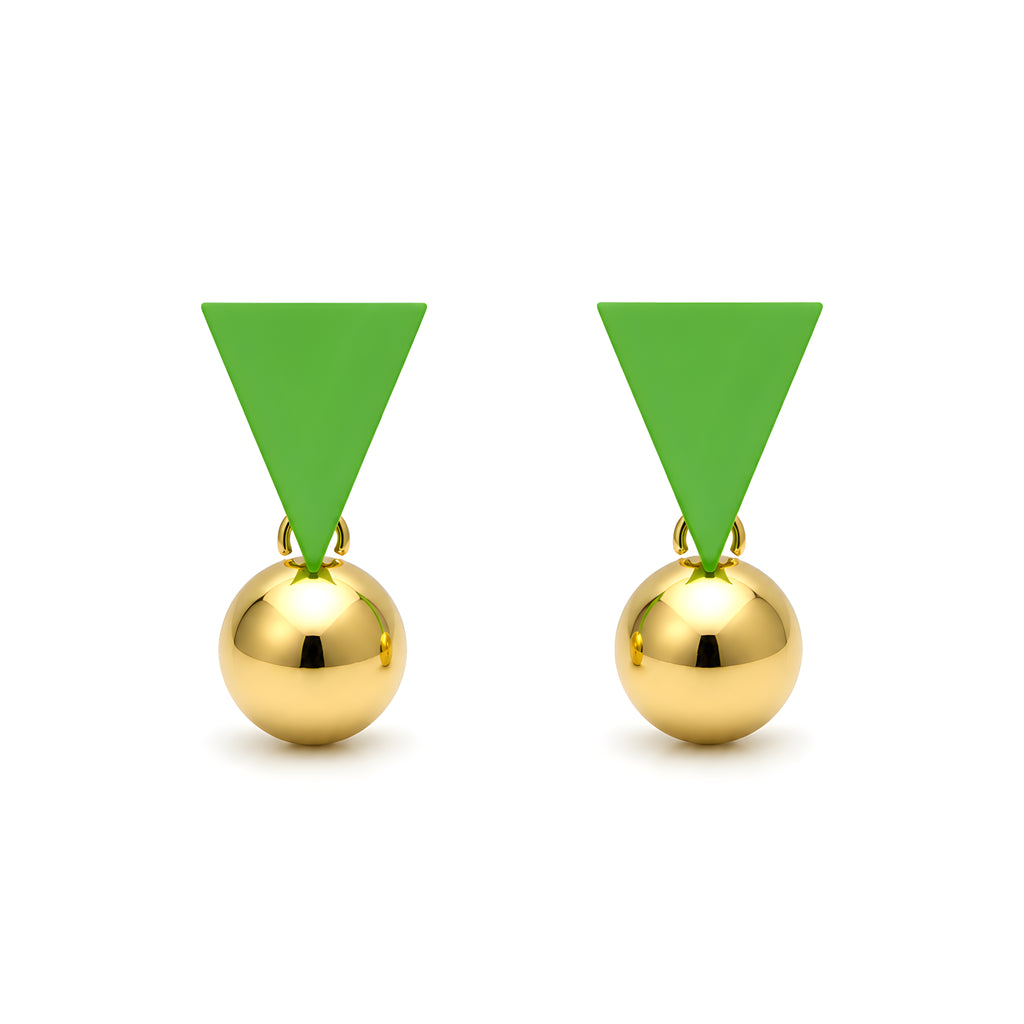EMERALD TRIANGLE GOLD BALL DROP EARRINGS
