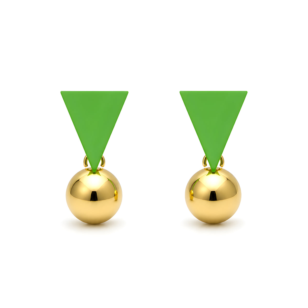 EMERALD TRIANGLE GOLD BALL DROP EARRINGS