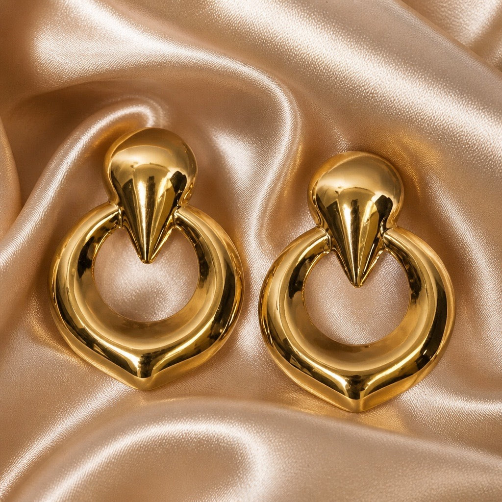 GOLD DOOR KNOCKER DROP EARRINGS