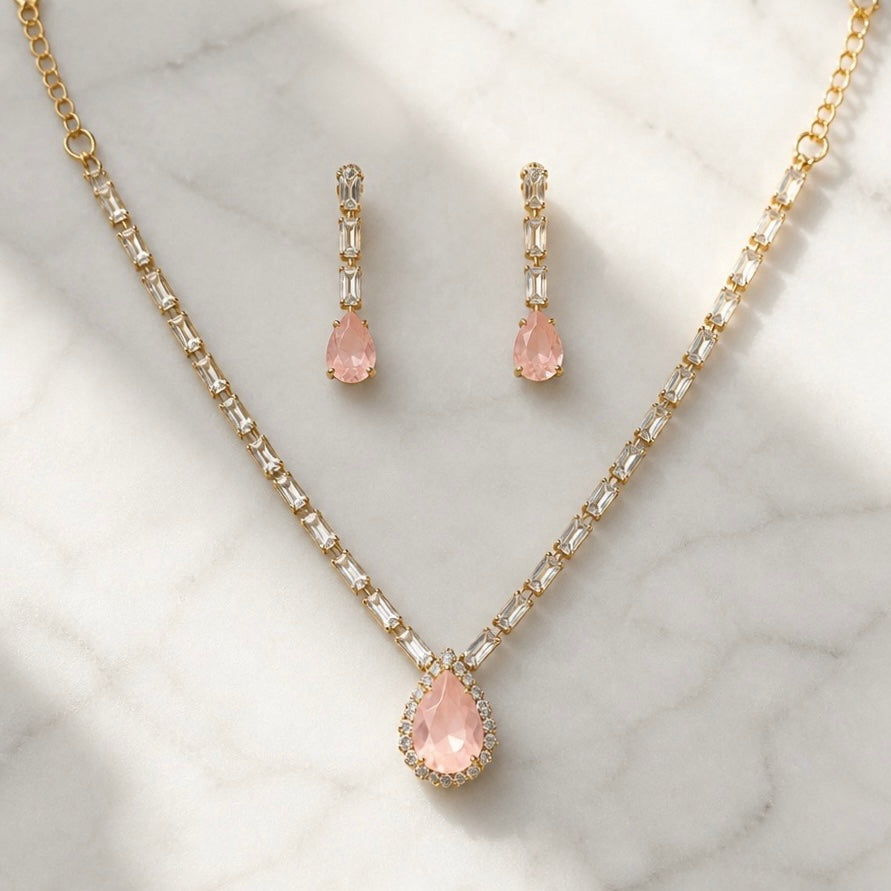 BLUSH ROSE TEARDROP NECKLACE SET