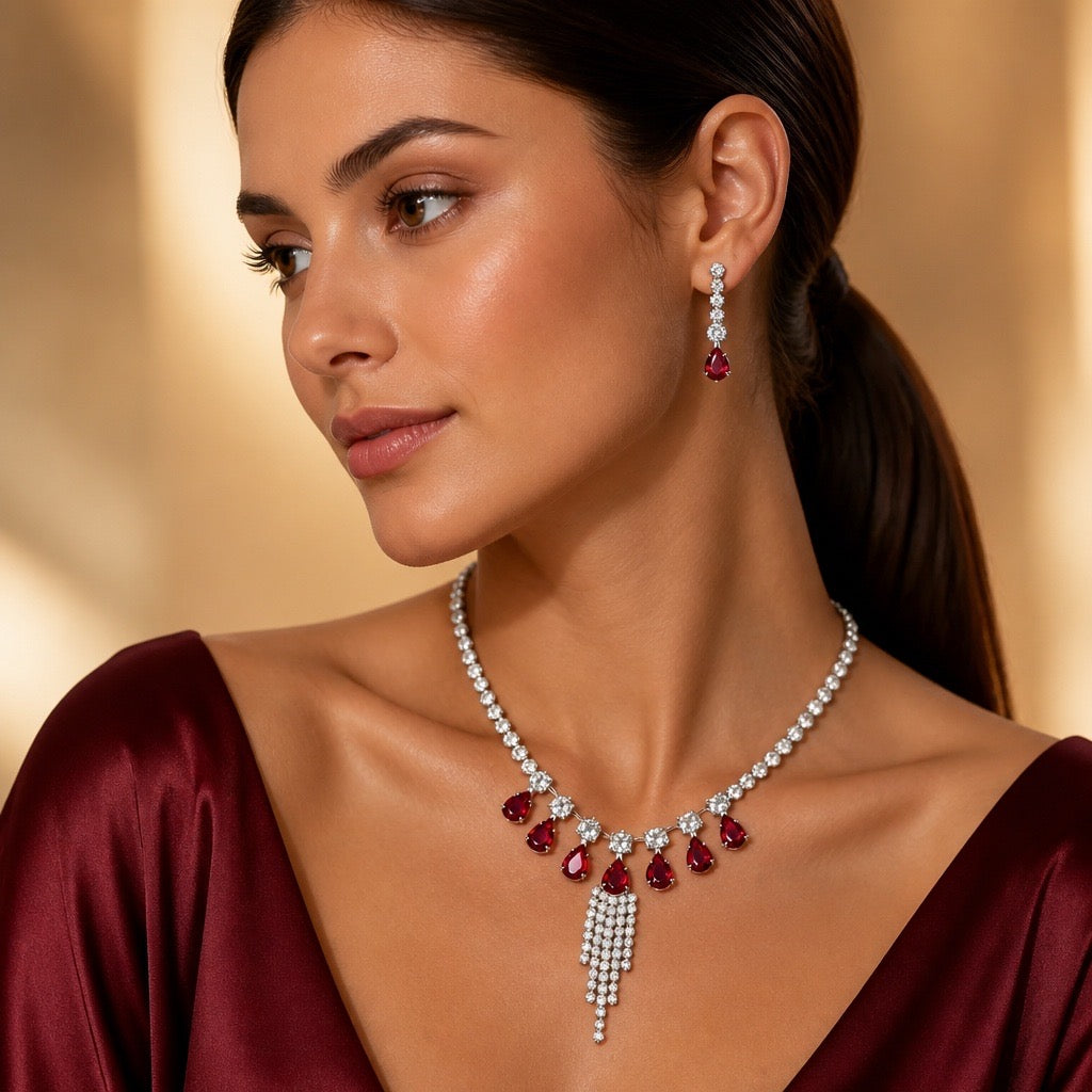 RUBY EMERALD CASCADE JEWELLERY SET