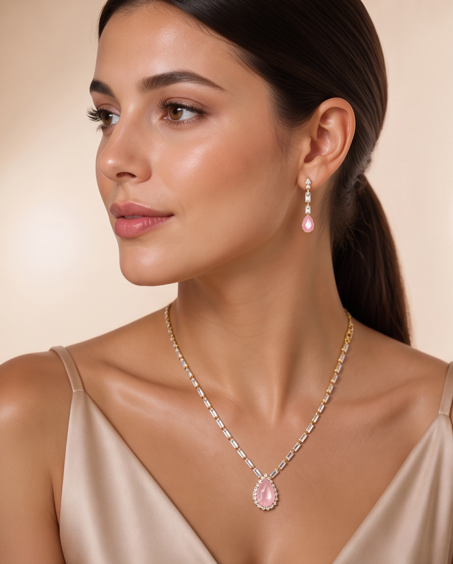 BLUSH ROSE TEARDROP NECKLACE SET