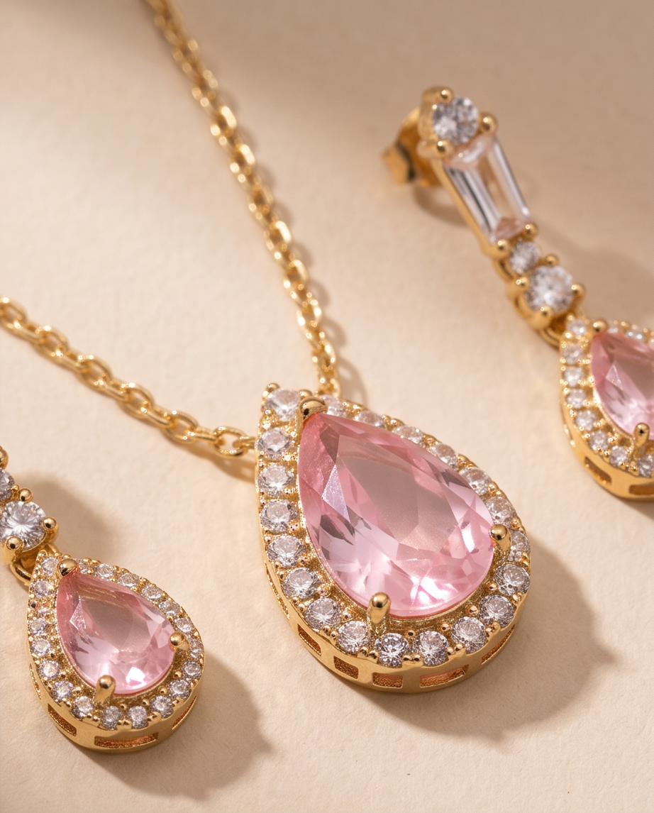 BLUSH ROSE TEARDROP NECKLACE SET