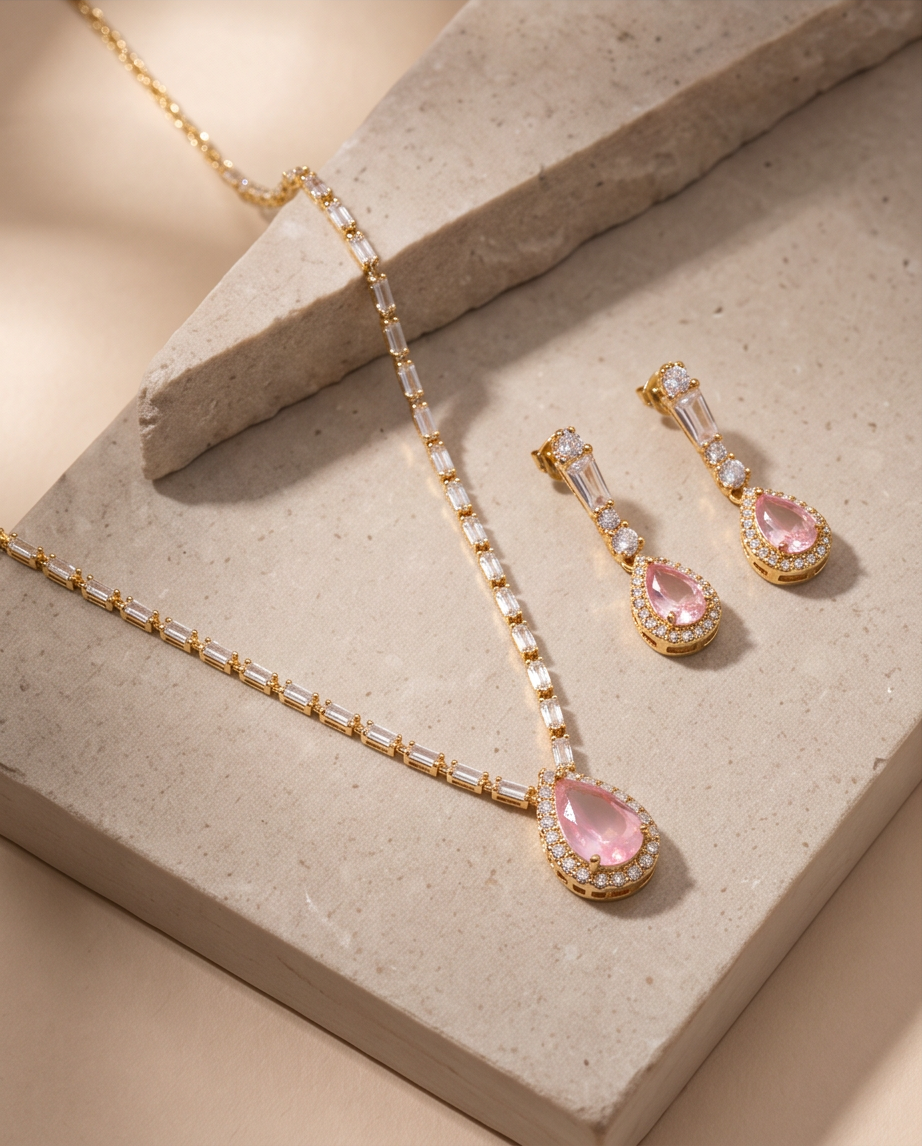 BLUSH ROSE TEARDROP NECKLACE SET