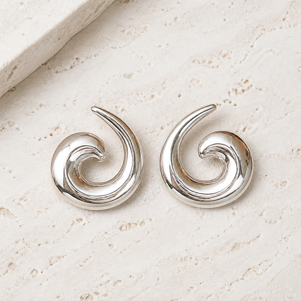 CHUNKY SPIRAL WAVE STUD EARRINGS