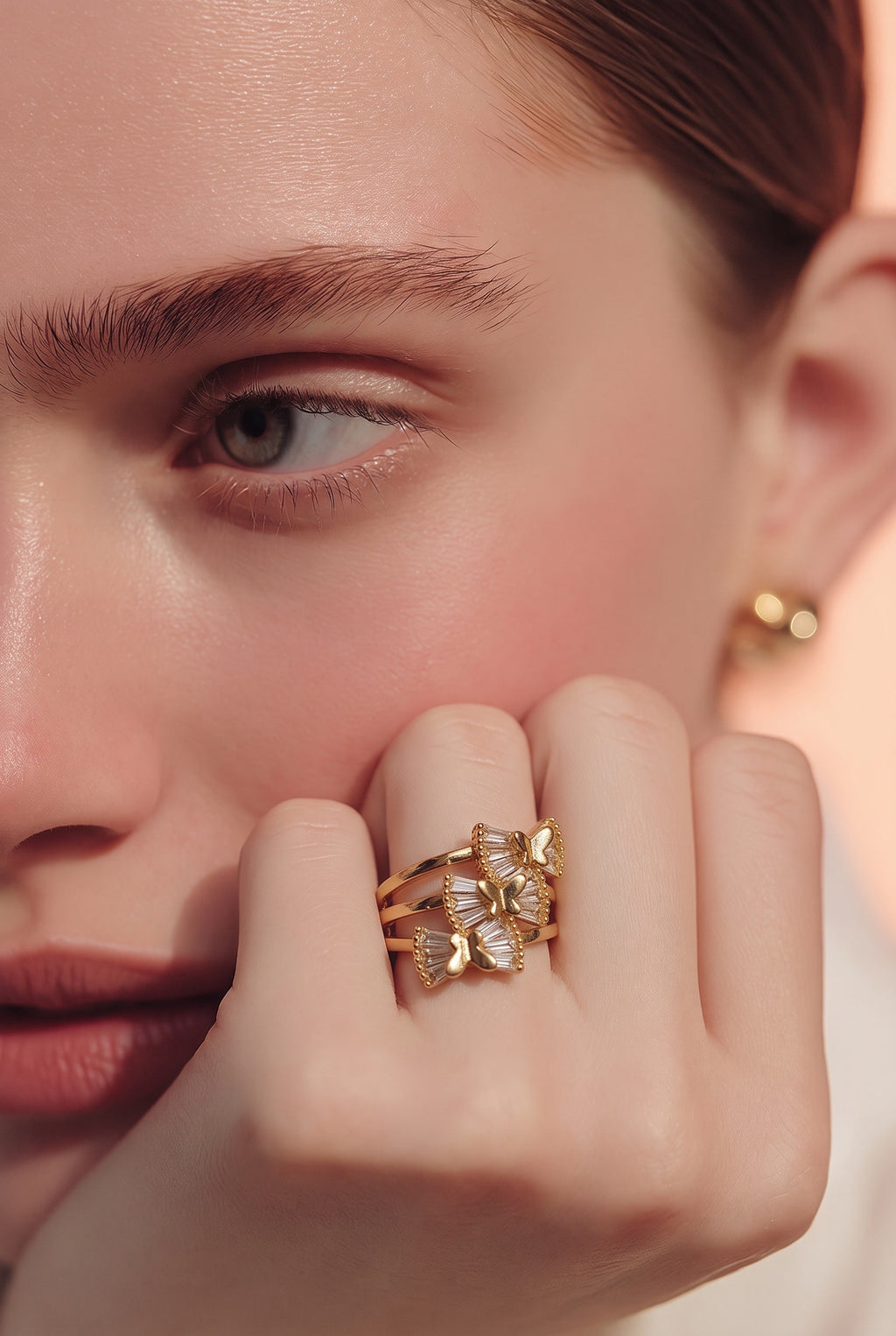 DOUBLE BUTTERFLY BAGUETTE CRYSTAL RING