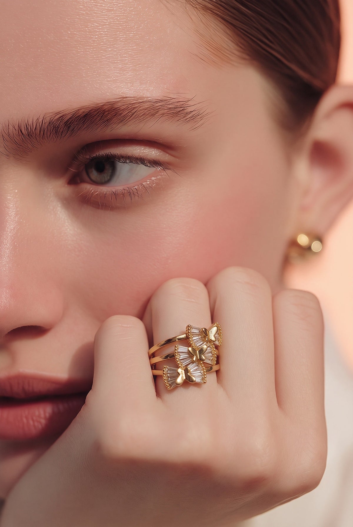 DOUBLE BUTTERFLY BAGUETTE CRYSTAL RING