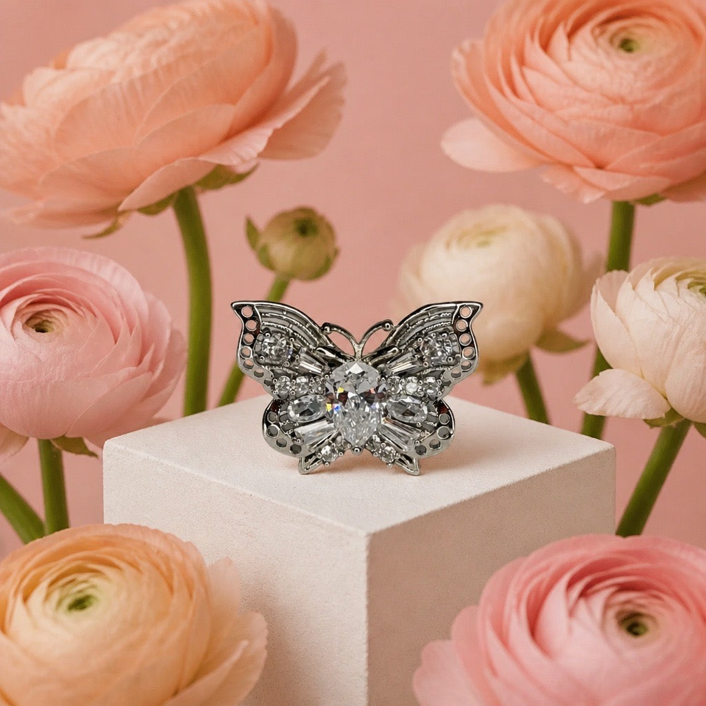 CRYSTAL PAVÉ BUTTERFLY COCKTAIL RING