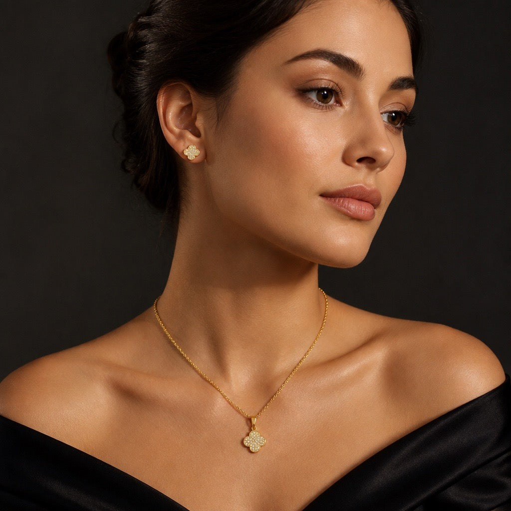 PAVÉ CLOVER NECKLACE & EARRINGS SET