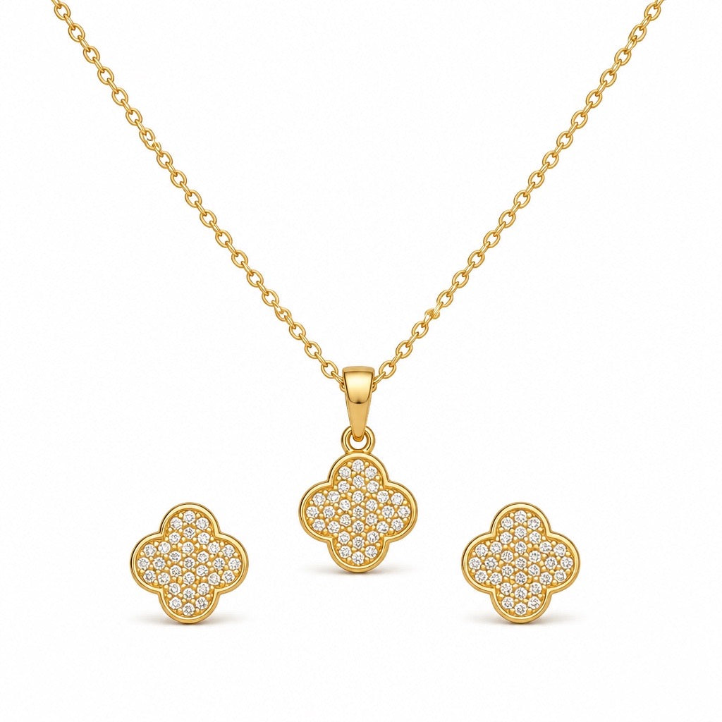 PAVÉ CLOVER NECKLACE & EARRINGS SET