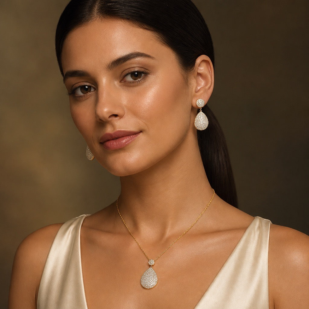 CRYSTAL PAVÉ TEARDROP NECKLACE & EARRINGS SET