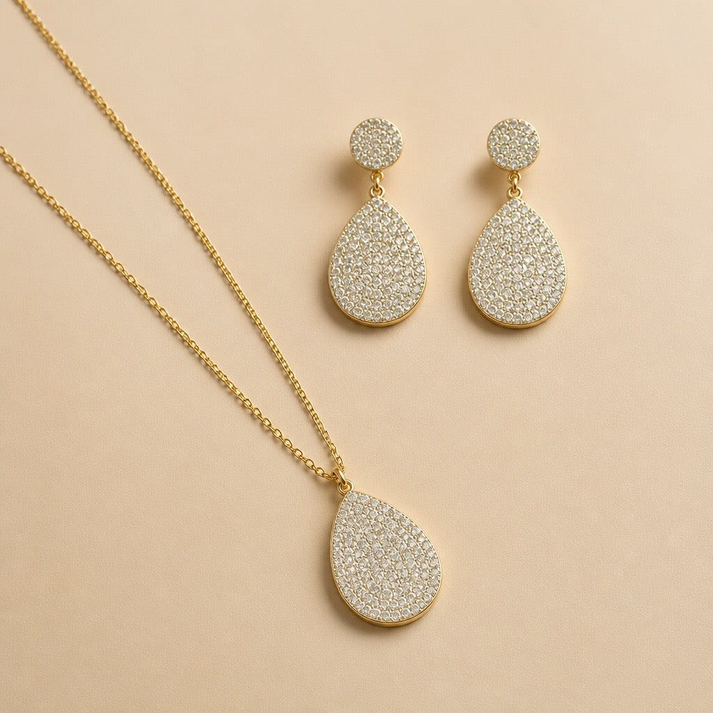CRYSTAL PAVÉ TEARDROP NECKLACE & EARRINGS SET