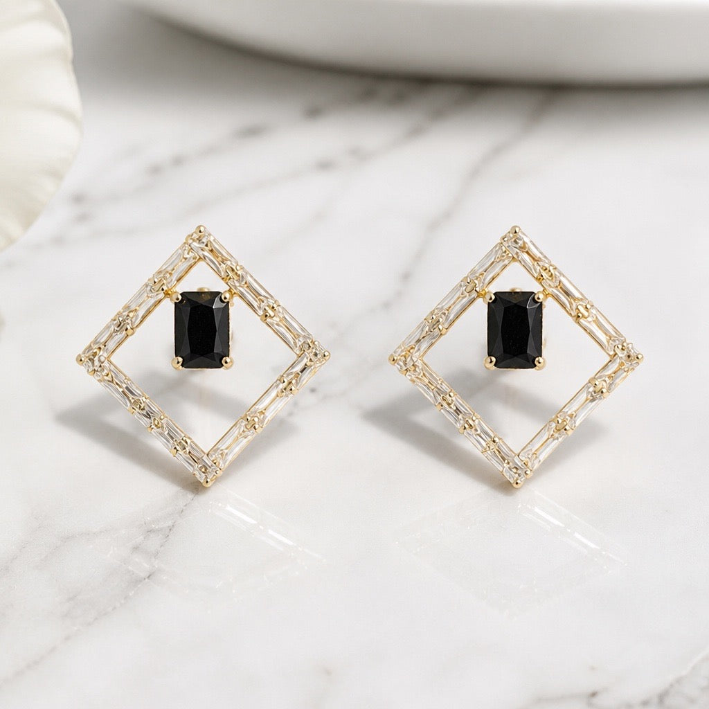 DIAMOND FRAME STUD EARRINGS