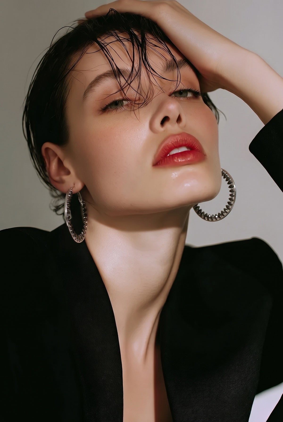 BLACK CRYSTAL TRIANGLE HOOP EARRINGS