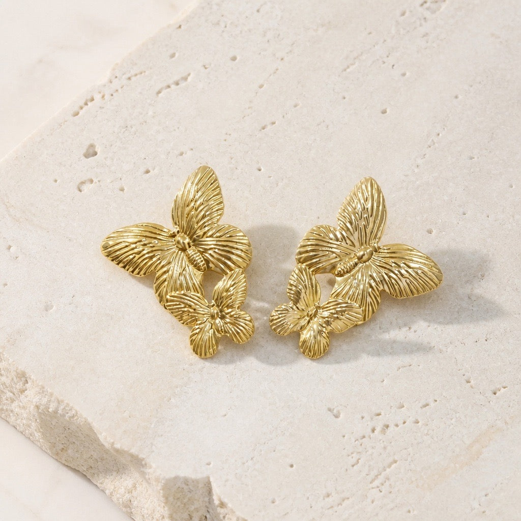DOUBLE BUTTERFLY STUD EARRINGS