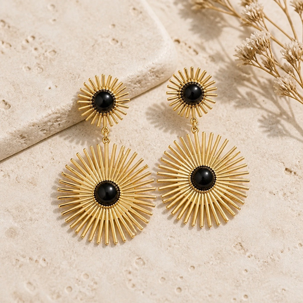 SUNBURST BLACK ONYX DROP EARRINGS