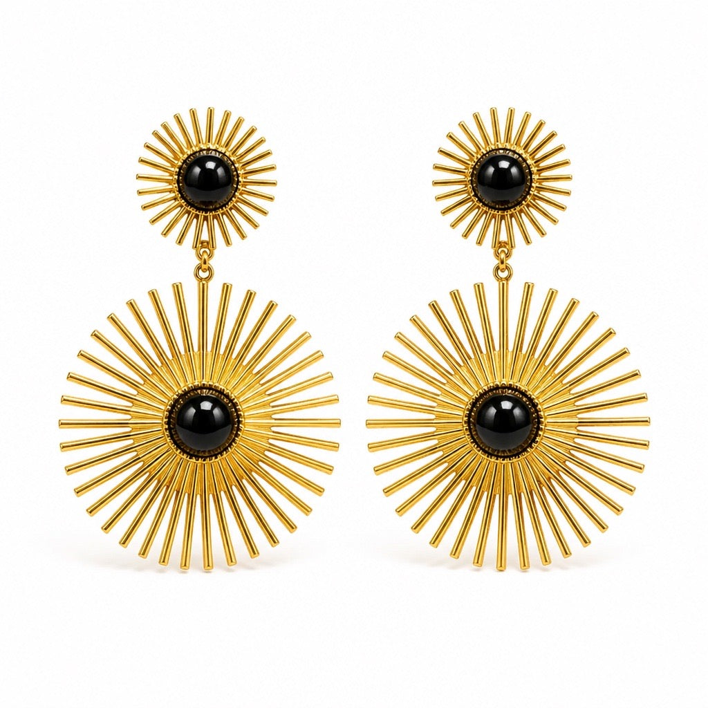 SUNBURST BLACK ONYX DROP EARRINGS