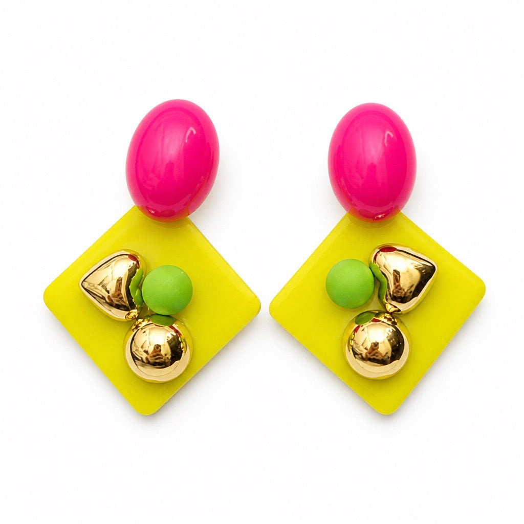 COLOR BLOCK POP ART DROP EARRINGS