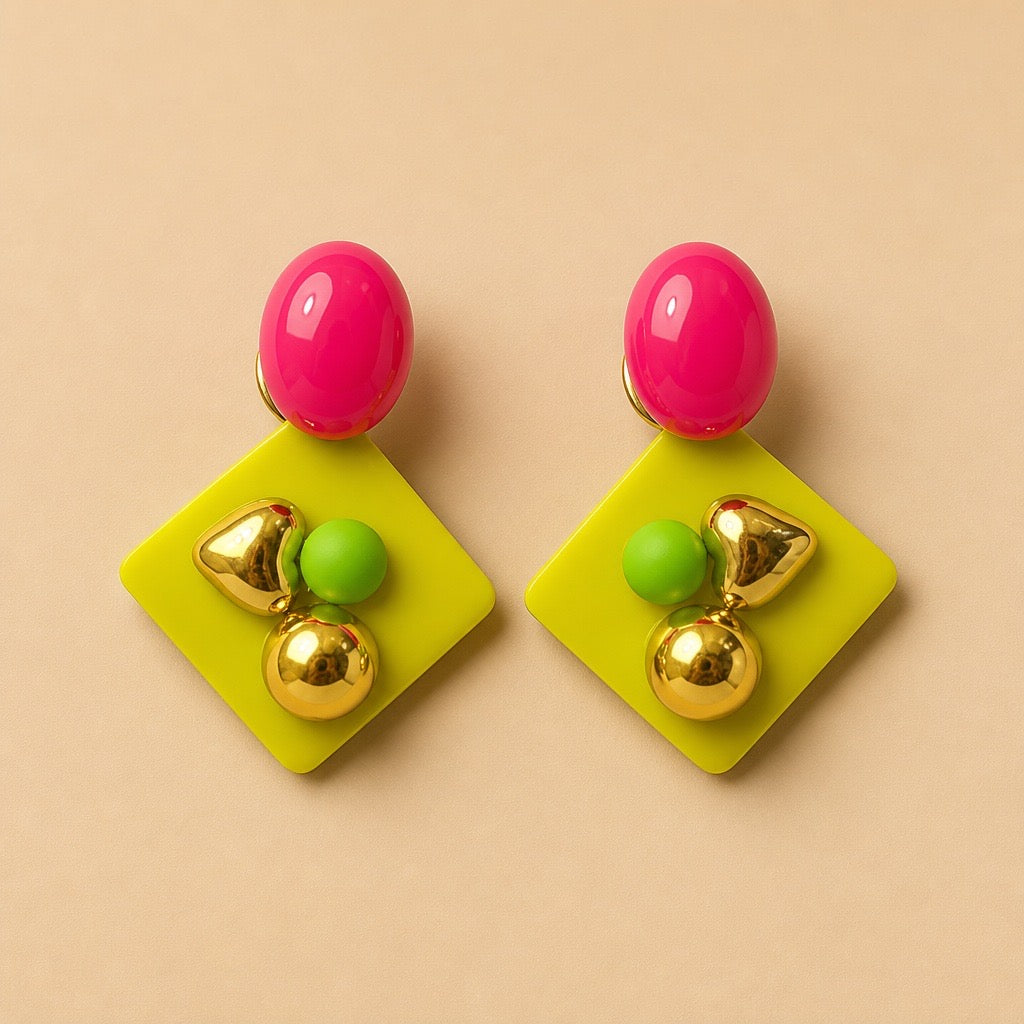 COLOR BLOCK POP ART DROP EARRINGS