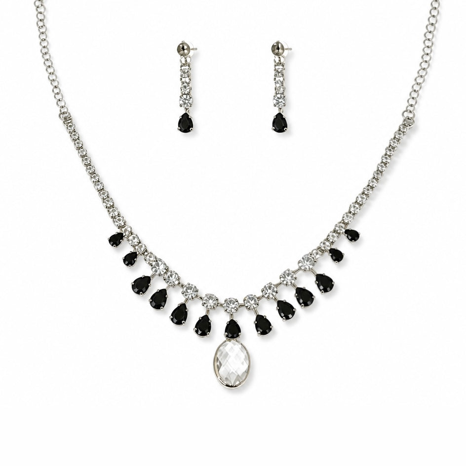 ONYX CRYSTAL FRINGE TEARDROP NECKLACE SET