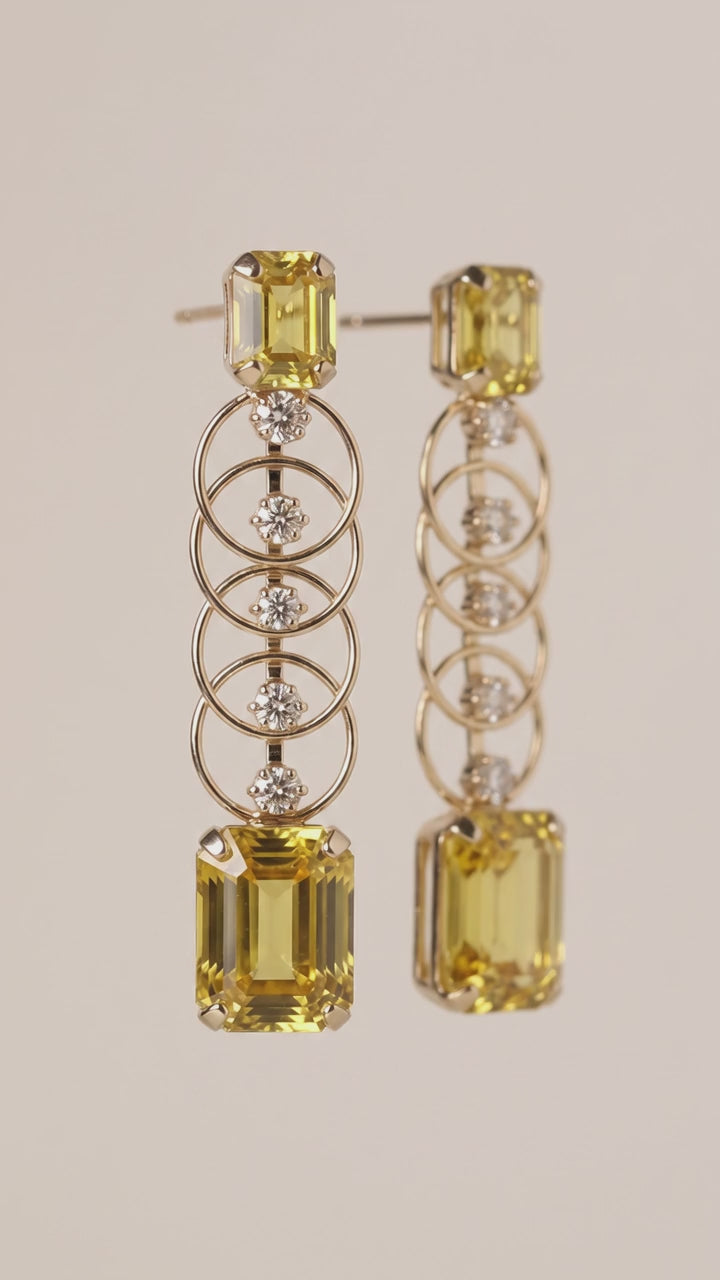 AMBER CRYSTAL GOLD HOOP CHAIN DROP EARRINGS